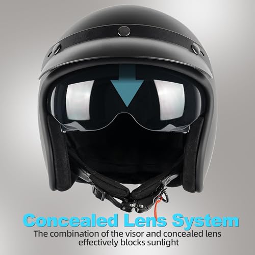 Yesmotor 3/4 Open Face Retro Motorcycle Helmet Vintage Helmet for Motorbike Casco, Moped, Cruiser, Bobber, and Chopper - DOT Approved（Matte Black,L） by Yesmotor - Image 2