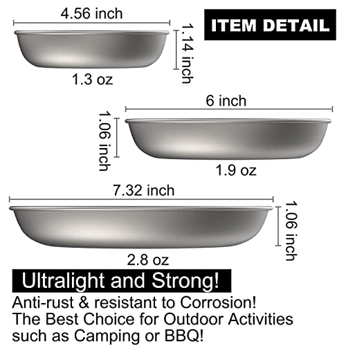 Tiandlife Titanium Camping Plates, Dish, Ti Dishware, Ultralight Dinnerware Piece For Backpacking & Camping, Anti-Rust And Easy To Clean For Hiking Picnic (3Pcs/Set) #TOP1