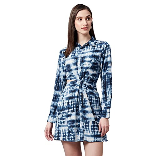 Rare Tie and Dye Cut-Out Crepe Shirt Mini Dress (EP7089_Multi_S) Multicolour