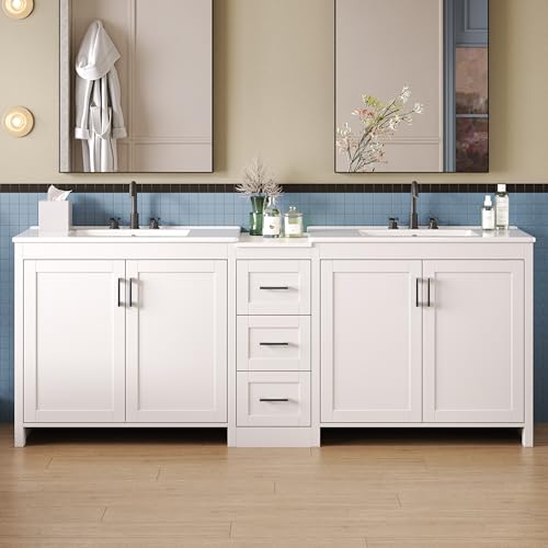 VilroCaz 84" Double-Sink Bathroom Vanity with 2 Ceramic Sinks and