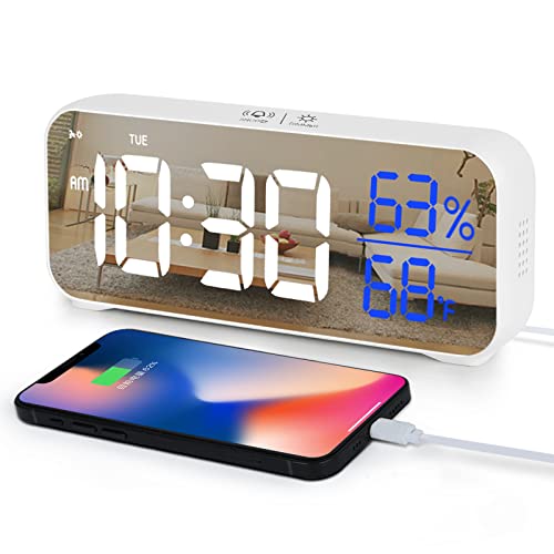 Hokand Digital Alarm Clock For Bedroom - 7" Large Led Display With Usb Charger,Backup Battery,Indoor Temperature,Humidity,Day,18 Melodies,5 Brightness,12/24 Hr,Dst,Volume Control Dual Alarm Clocks #TOP24