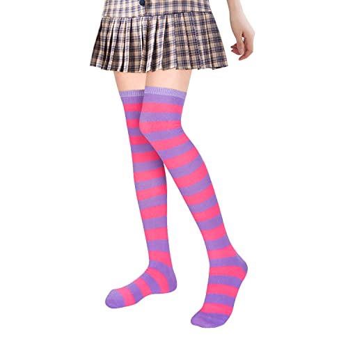 Benefeet Sox Women Striped Thigh High Socks Cute Stripe Over Knee High Socks for Teen Girls Novelty Long Tube Cotton Sock4