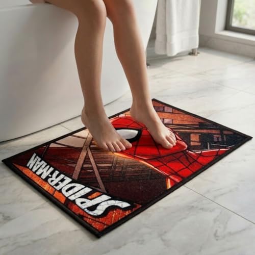 Image of Athom Living Premium Anti Slip Printed Kids Bathmat, Durable Nylon Fabric, Soft Texture, Easy to Clean, Stylish Home Decor Mat for Doorway & Kids Room, 37x57 cm, Multicolor (Spiderman)