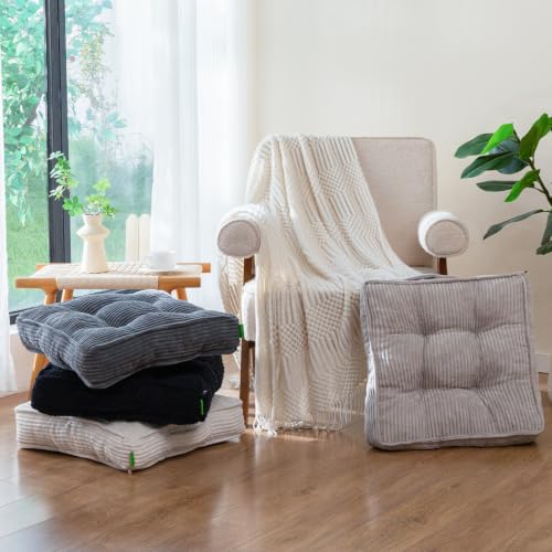 Smaour Meditation Floor Pillow, Square Large Pillows Seating for Adults, Tufted Corduroy Cushions for Yoga Reading Nook, Classroom and Living Room, Beige, 22x22 Inch by Smaour - Used condition - Image 9