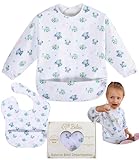 BELEA Baberos Bebe Impermeables Con Mangas y Sin Mangas BLW con Bolsillo Recogemigas Puños Elasticos Bata Comida Bebé Lavable Guarderia Sin BPA Regalo Cumpleaños Diseño Ajustable de 6 a 36 Meses 2 PCS