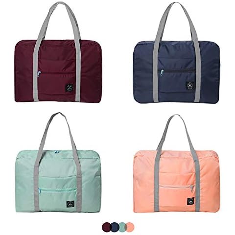 SITAKE 4 Pcs Foldable Travel Duffel Bag, Waterproof Lightweight Carry-on Bags, Suitable for Overnight, Holiday, Shopping, Weekends, Outing, Gym(Wine Red/Navy Blue/Sky Blue/Light Pink) Cover