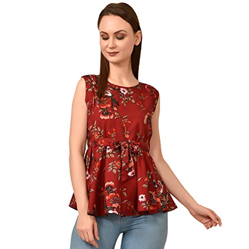 Image of Women's Sleeveless Peplum Top with Waist Tie Belt