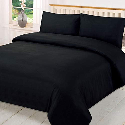Duvet Quilt Cover Set - Poly Cotton Plain Dyed Bedding Set With Matching Pillowcases- Easy Care Machine Washable - Durable | Single Double King Super King Bed Size (Aubergine, Single)