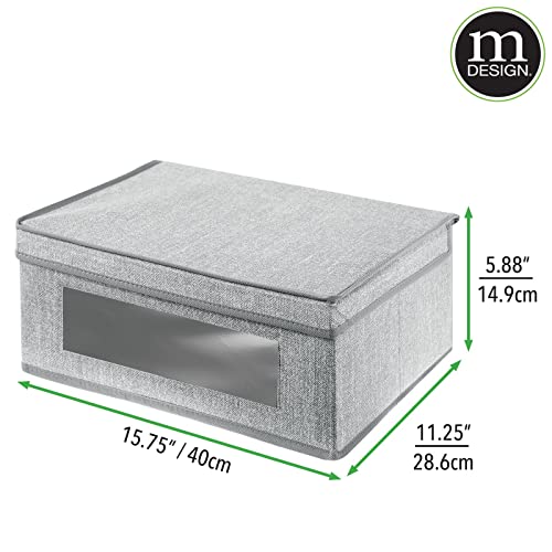 Mdesign Fabric Stackable Slim Shelf Storage Organizer Box With Window/Attached Lid For Organizing Bedroom Closet - Holds Purses, Linens, Accessories - Lido Collection - 6 Pack, Cream/Espresso Brown #TOP7