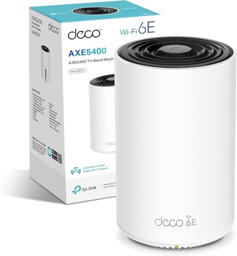 TP-Link Deco XE75 AXE5400Mbps WiFi 6E Mesh System, 8K/4K Streaming, Online Meeting, AI-Driven Mesh, Deco Extender, Covers 2,900 ft2, Connect 200 Devices, Alexa, Easy Setup, Homeshield