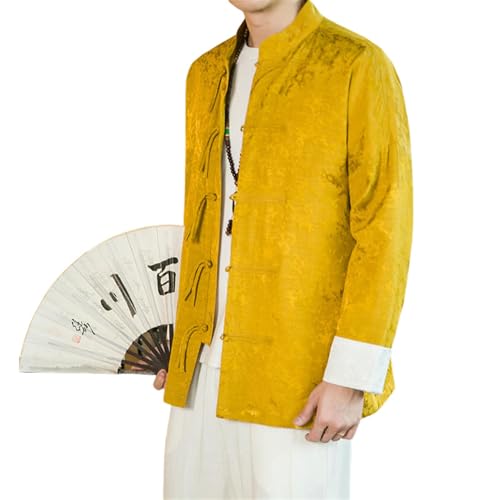 Traje Tang amarillo de cáñamo para eventos culturales y paseos de primavera