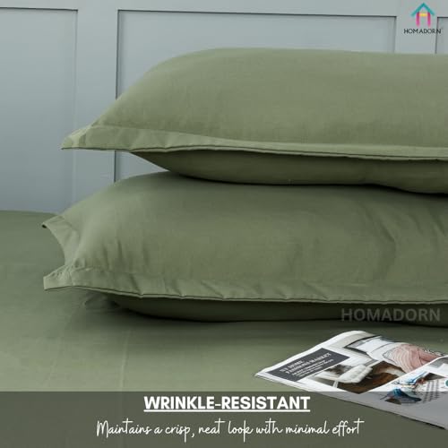 Image of HOMADORN Premium Polycotton Flat Bedsheet for Double Bed with 2 Pillow Covers - Soft, Durable & Wrinkle-Resistant (SAGE Green)