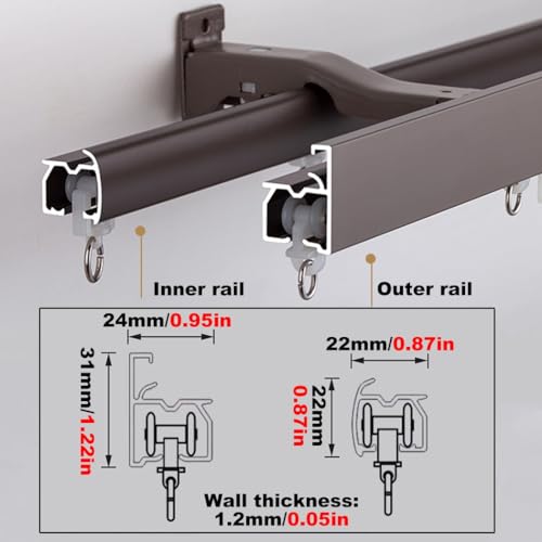 Tringle à rideaux double 5m réglable en aluminium noir pour séparation - 3