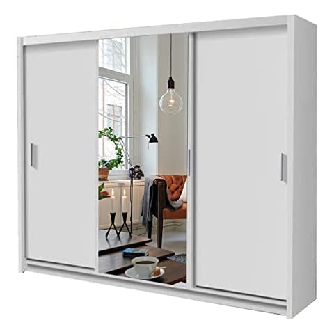 MN Furniture Maimi Sliding Door Chicago Wardrobe 250cm White, Grey, Black, Walnut, Wenge, Oak (White) Cover