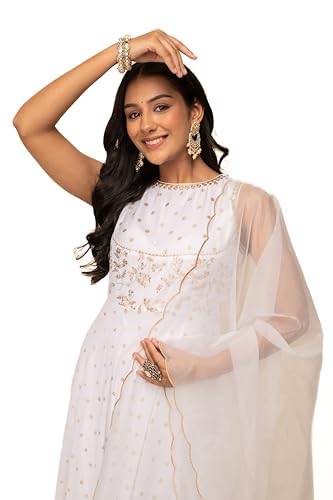 Image of FIORRA Women's Fit and Flare Floor Length Georgette Printed Gown with Dupatta