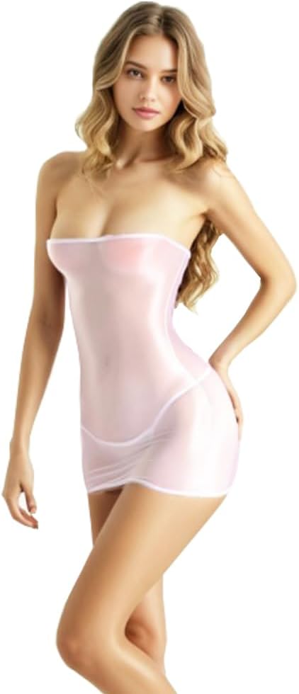 DRHOM レディース セクシー シアー ストラップレス スリップ チューブ ドレス シースルー ストレッチ ミニドレス