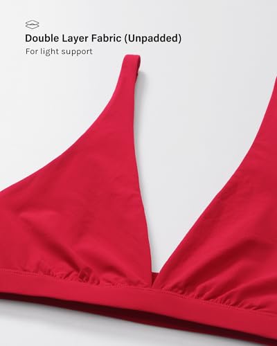 INLYRIC Women's Inbarely Soft Plunge Bralette - Deep V Unlined Triangle No Padding No Underwire Sexy Comfort Sleep Bra Lipstick Red Small