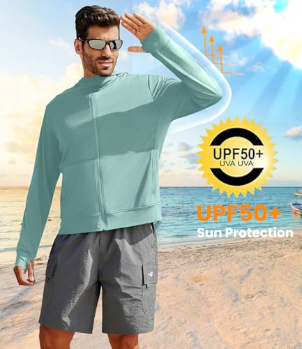 Image of PINSPARK Men's UPF 50+ Full Zip Up Sun Protection Hoodie Jacket Long Sleeve Lightweight UV Shirts for Men Hiking Fishing