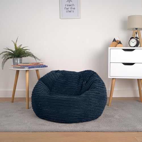 Bags of Beans Corduroy Kids Bean Bag Chair with Filling Included - Lightweight Comfortable Beanbag Seat - Machine Washable Childrens Beanbag Furniture for Girls & Boys - 67 x 48cm (Navy) - Image 4