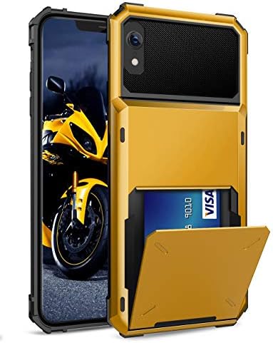 ELOVEN Case for iPhone XR Case Wallet with Card Holder Card Slot Hidden Credit Card ID Cover Shock Absorption Heavy Duty Drop Protection Rugged Bumper Protective Cover for Apple iPhone XR, Orange