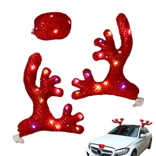Kixolazr Decoración Navideña para Coche | Gracioso Y Lindo Impermeable | Accesorios Para Vehículos Kit De Nariz Y Astas - Para Camión RV SUV Exterior Invierno Navidad Año Nuevo Fiesta De