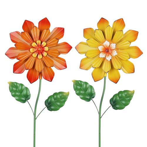 YEAHOME Garden Decor for Outside, Set of 2 Metal Flowers