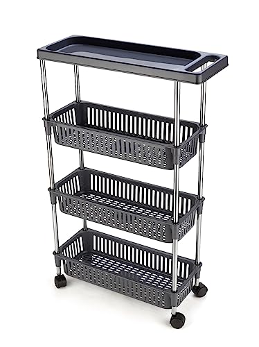Rasvesh Plastic-Stainless Steel Fruit & Vegetable 3+1 Stand Kitchen Trolley | Fruit Basket | Vegetable Basket | Onion Potato Rack for Kitchen | Vegetable Stand for Kitchen (3+1 Layer Rack)