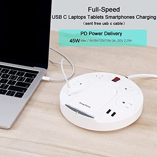 Surge Protector Power Strip, Kingtsyu Power Strips Extension Cord With 4 Outlets And Usb C Charging, 15W Wireless Charger, Usb C 45W Pd Power Delivery For Home, Office, Dorm, Travel #TOP2