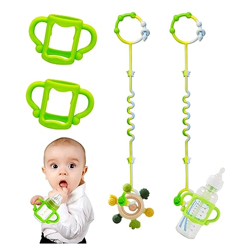 Image of Bottle Handles for Dr. Brown's Narrow Baby, Wide-Neck, Removable Easy-Grip Transitional Sippy Cup Handles, 100% Silicone-BPA-Free Material, 4m+ (Green)