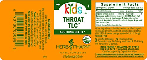 Herb Pharm Kids Certified-Organic Alcohol-Free Throat Tlc Herbal Spray, 1 Ounce #TOP5