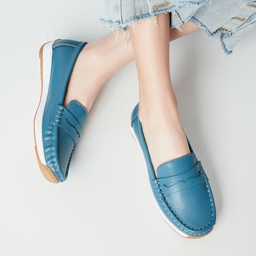 Image of Women's Loafers Moccasin Casual Slip On Flat Shoes Comfortable Leather Driving Loafers Lightweight Nurse Work Shoes