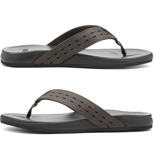 Image of UBFEN Mens Flip Flops Sandals Rubber Water Summer Lightweight Comfortable Cushion Beach Outdoor Dark Brown US Size 11