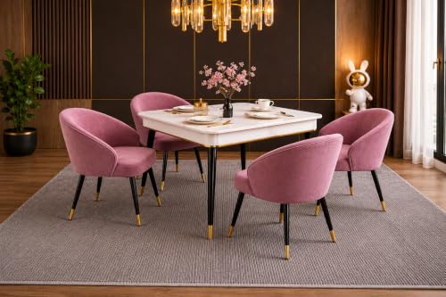 Image of WOODEN SPACE 4 Seater Wooden Dining Table Set | Urban Marble Top Dining Table with Chairs for Dining Room & Kitchen (Modern Classic Pink) (42 x 42 x 30 inch)