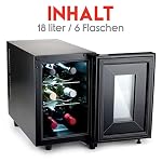 alpina Weinkühlschrank 18L - Weinkühler für 6 Flaschen - Flaschenkühler 230V - Temperatur Regelbar von 11°C bis 18°C - Glastür und Innenbeleuchtung - Geräuscharm bis Geräuschlos - Schwarz – Bild 5