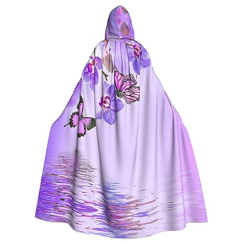 CKGODGF Costume de carnaval imprimé papillon violet, cape de fête, cape à capuche pour adulte avec capuche, costumes de jeu de rôle fantaisie