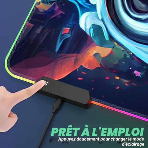 BUBELS Grand Tapis de Souris de Jeu surdimensionné, 14 Modes d'éclairage, épais, Brillant, LED, étendu, Base en Caoutchouc antidérapant, Clavier d'ordinateur, Tapis de Jeu 30 x 80 cm – vue 3