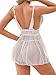 Lilosy Sexy Polka Dots Mesh Sheer Babydoll Chemise Lingerie Set Floral Lace Sleep Wear Women Deep V Slip Night Dress Nighty Negligee Gown With Thong 2 Piece White X-Large
