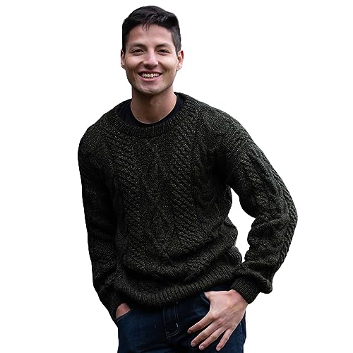 Gamboa Alpaca Sweater for Men Light and Softness Wool Pullover Crewneck Knitted Fall Winter Sweaters Olive