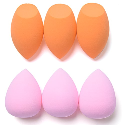 Makeup Sponge, Cosmetic Powder Puff, Egg Shape and Flat Edge, for Blending Foundation Concealer Baking, Latex-free, Wet Use, Soft, Damp for Large Size, 6 Pieces