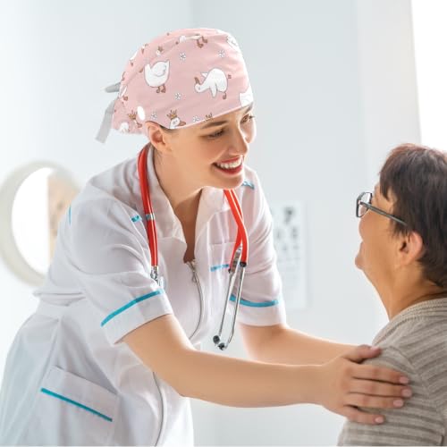 Image of Butterfly Scrub Cap Women with Ponytail & Buttons Adjustable Surgical Nurse Hat with Cotton Sweatband for Long Hair