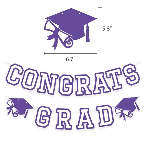 Image of Congrats Grad Banner Graduation Party Banner Decoration Hanging Garland High School College Backdrop Supplies Purple White
