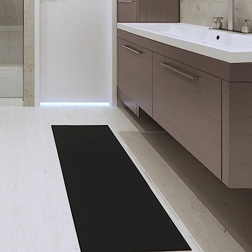 Machine Washable Modern Solid Design Non-Slip Rubberback 2X5 Traditional Runner Rug For Hallway, Kitchen, Bedroom, Entryway, 20" X 59", Black #TOP6