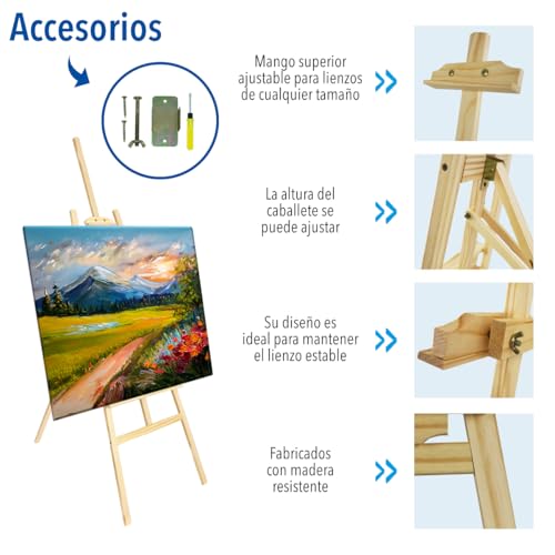 CHELY INTERMARKET Caballete Madera 120 CM Natural Caballete Plegable Para Pintura Lienzo Profesional Artistas Niños Adultos Acrílico Óleo Acuarela Trípode Soporte Portátil Estudio Manualidades - imagen 4