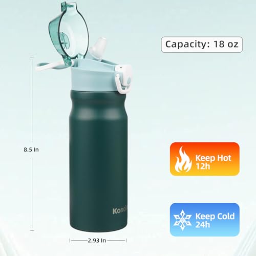 Image of Konokyo 18 oz Insulated Stainless Steel Sports Water Bottle with Straw Lid