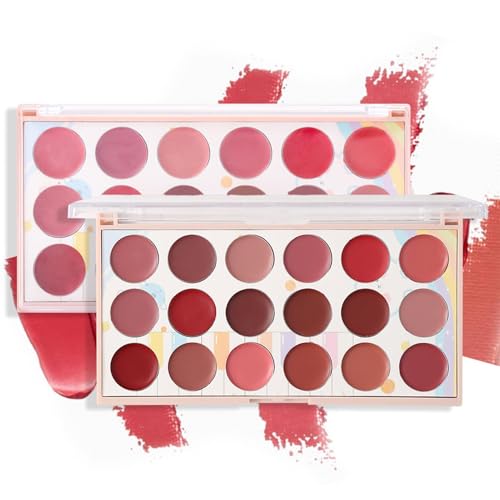 Palette de Maquillage Mate - 18 Couleurs Rouge à Lèvres Imperméables - Crème et Brillant