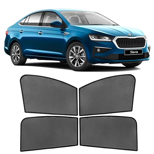 Image of AutoStory Custom Fit Black Mesh Car Sunshade for Slavia | UV & Heat Protection Car Window Curtains | Privacy Car Sun Shade | Breathable Vehicle Specific Side Window Shades