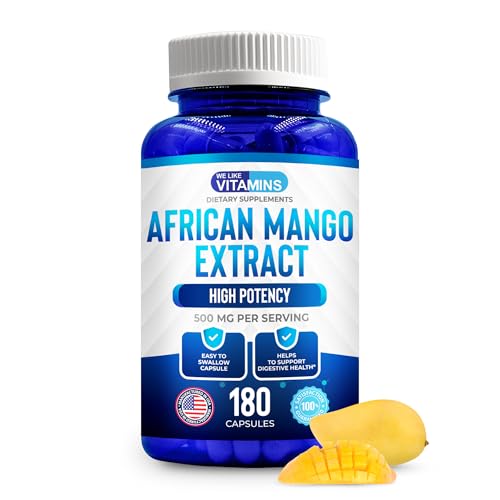We Like Vitamins African Mango Extract 500mg - 5000mg Equivalent 10:1-180 Capsules - 6 Month Supply of African Mango Capsules – Supports Metabolism of Fat and Digestive Health