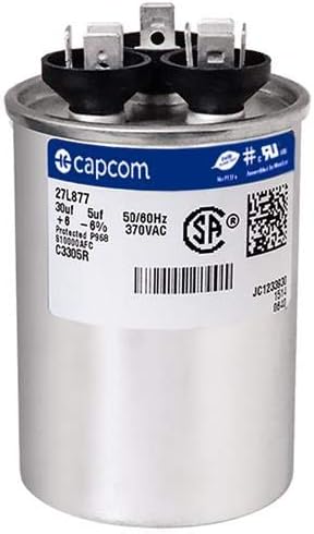 GE Genteq Replacement for Capacitor 30/5 uf 370 volt 97F9833, 370V, 30/5 MFD, Dual Run, Round Capacitor
