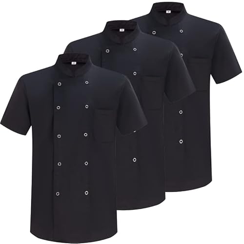 MISEMIYA - Pack 3 Einheiten -KOCHJACKEN HERR MIT REFORMIERTER KNOPF - Ref.8421B - Small, Schwarz