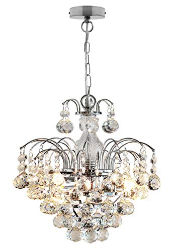 Image of Long Life Lamp Company Crystal Droplet Fountain Hanging Chandelier Ceiling Pendant Light Chrome Finish and Real Crystals M0067